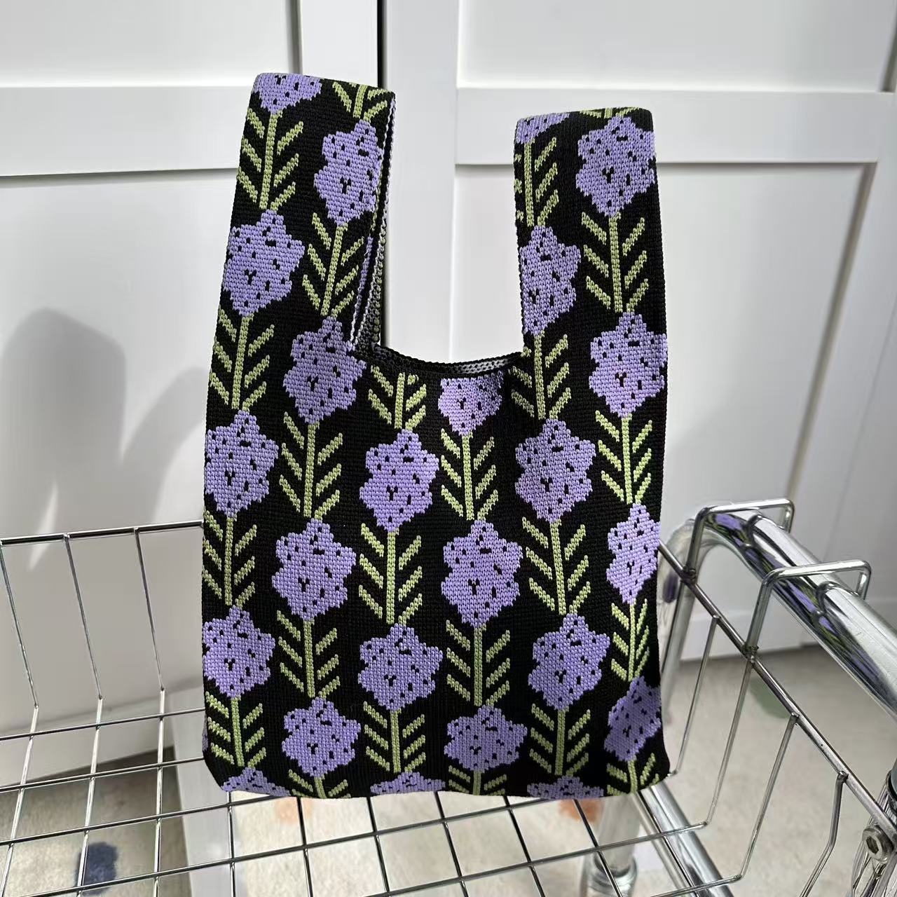 Floral Knitted Tote Bag