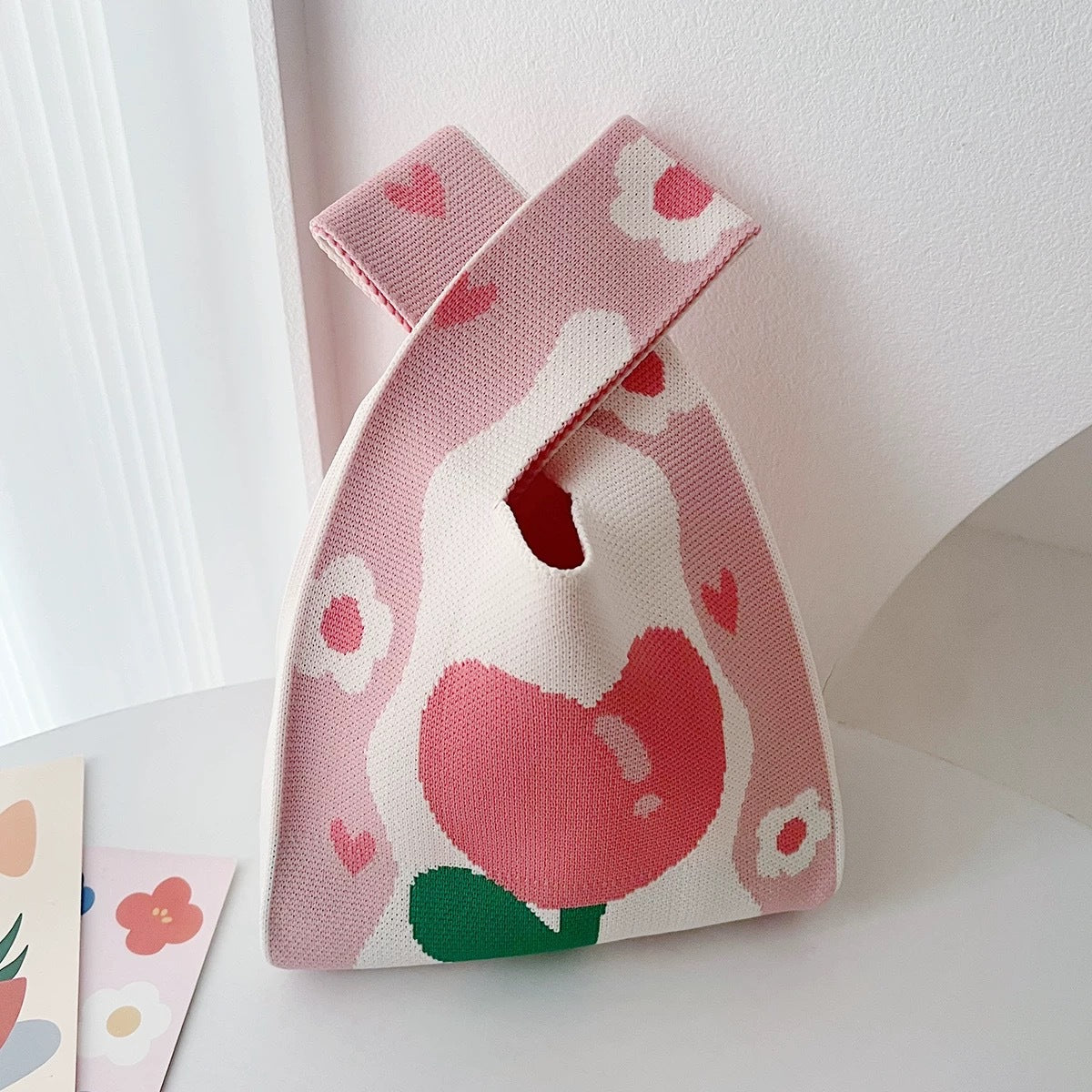 Floral Knitted Tote Bag