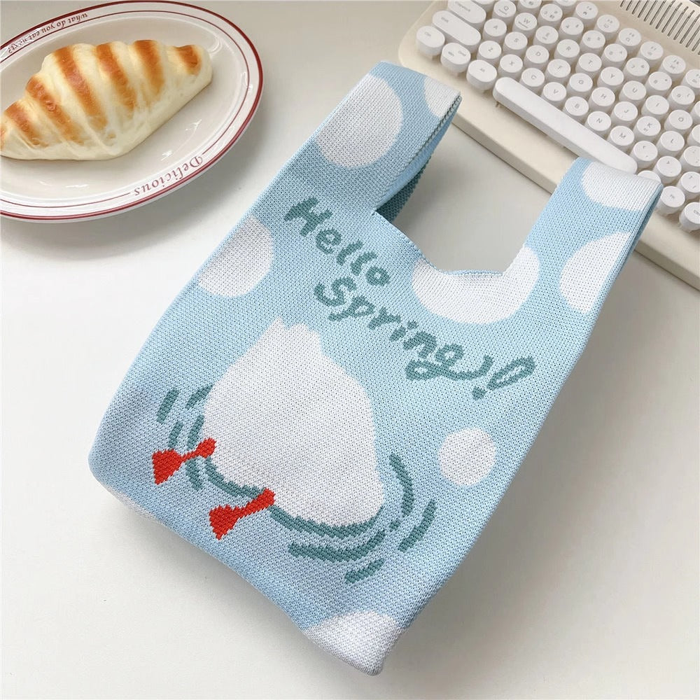 Floral Knitted Tote Bag