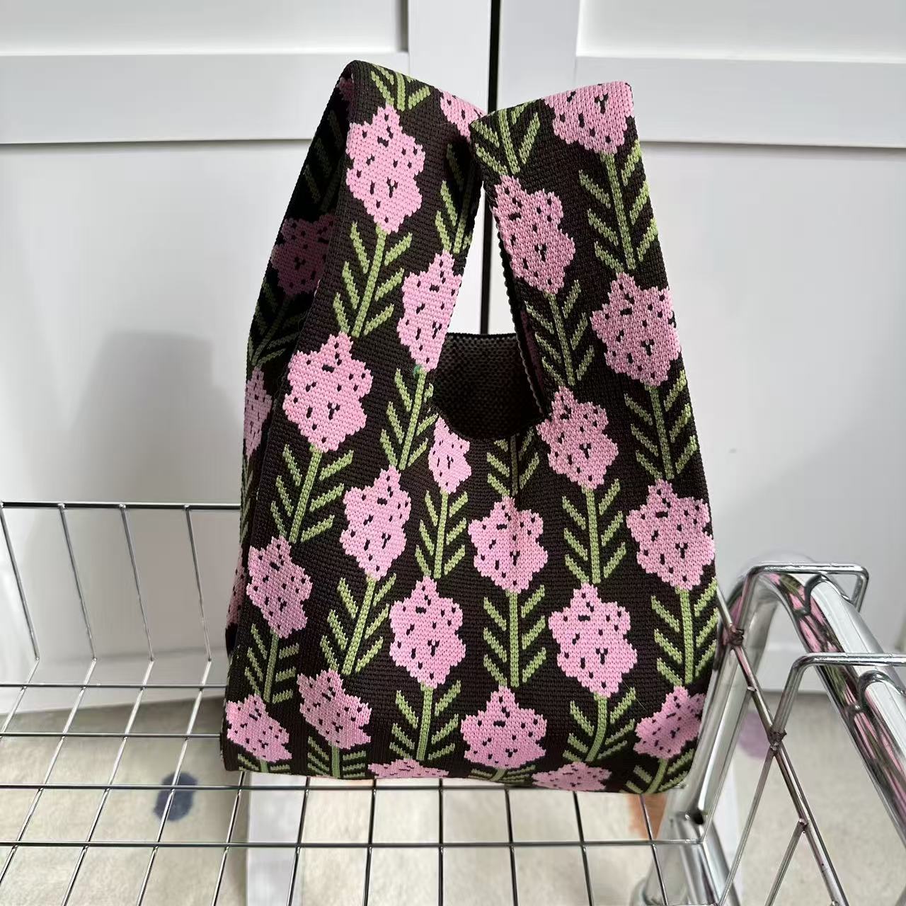 Floral Knitted Tote Bag